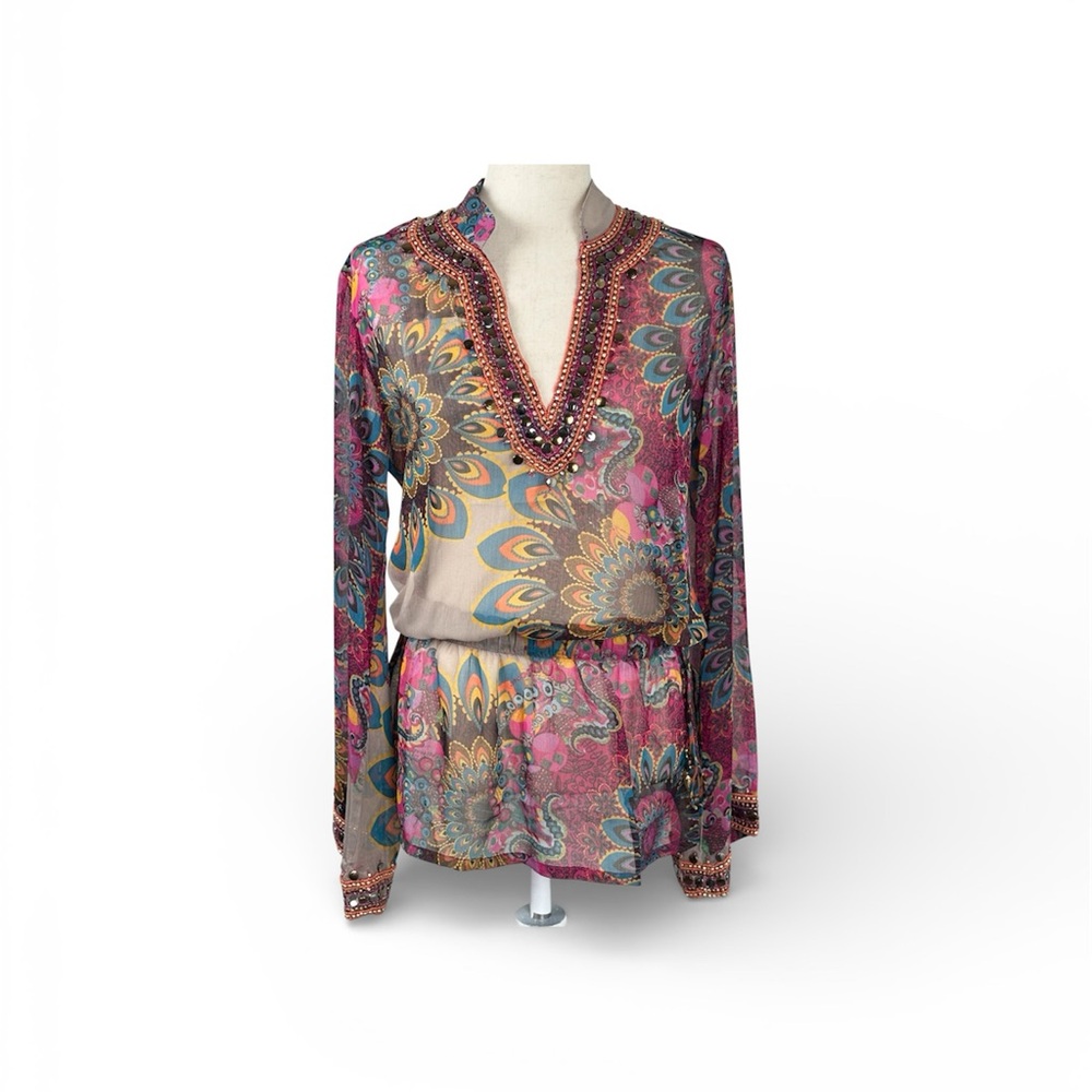 NWT Monique Leshman Paisley Tunic Top Sheer Large
